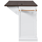 K&K 54.9' Kitchen Island with Drop Leaf, Power Outlet, Kitchen Storage Cart with 4 Door Shelves, Cross Barn Doors & Visual Glass Door, Rolling Kitchen Island on 4 Wheels for Kitchen, Dining Room,White - Grand Goldman Shop