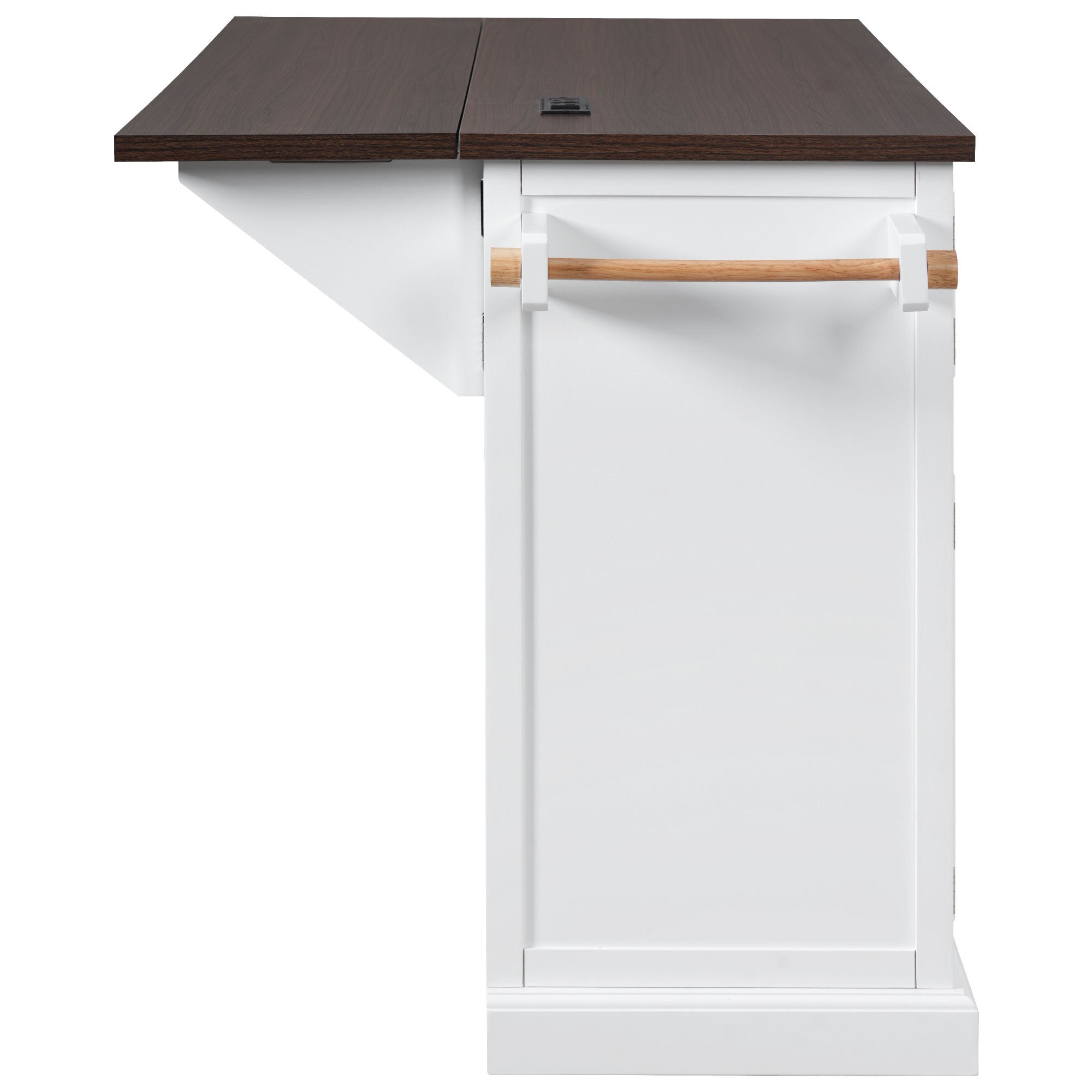K&K 54.9' Kitchen Island with Drop Leaf, Power Outlet, Kitchen Storage Cart with 4 Door Shelves, Cross Barn Doors & Visual Glass Door, Rolling Kitchen Island on 4 Wheels for Kitchen, Dining Room,White - Grand Goldman Shop