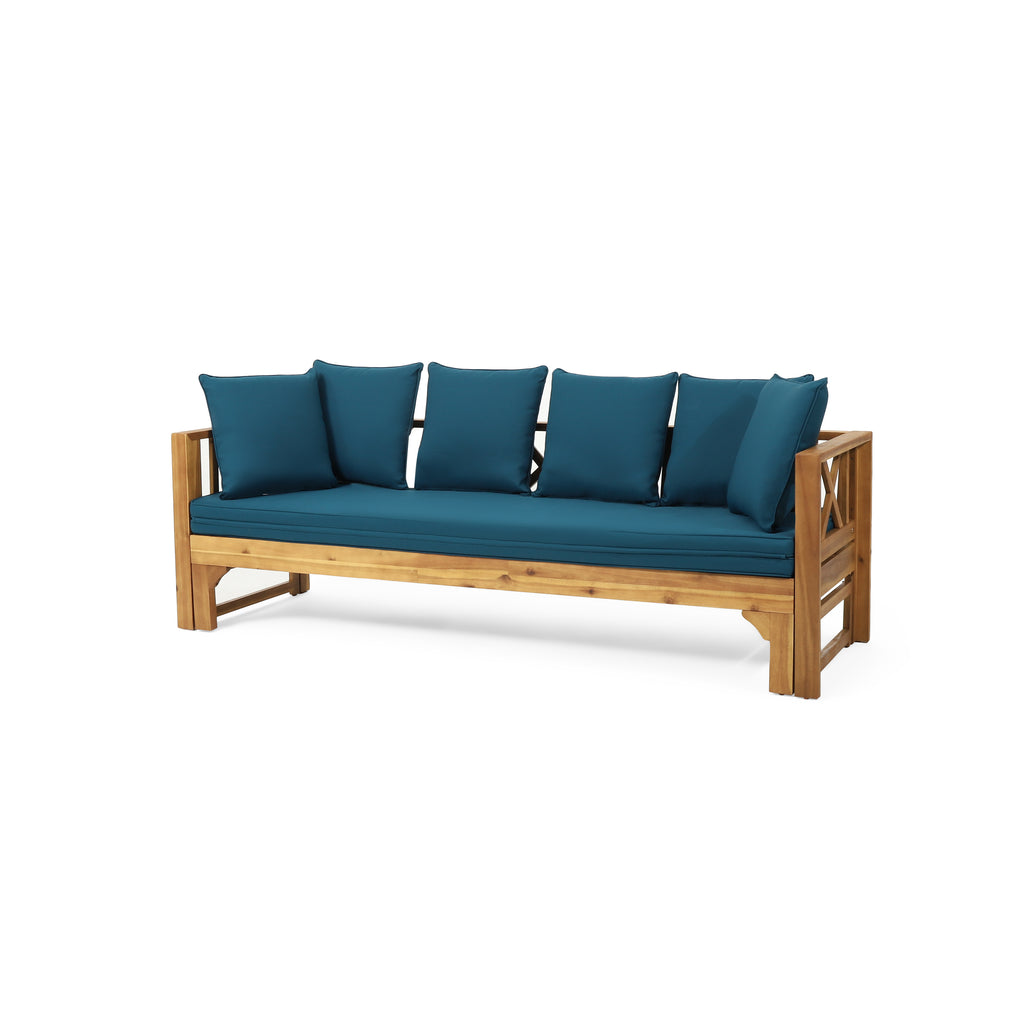 Outdoor Daybed with X-Shaped Panel Backrest and Armrests, Teak - Grand Goldman Shop