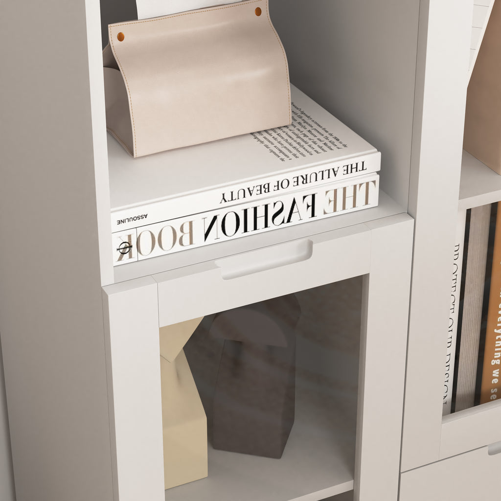 Modern MDF Painted Cabinet with Glass Doors and Drawer, White, for Bedroom and Living Room - Grand Goldman Shop
