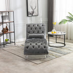 Velvet Chaise Lounge Indoor, Button-Tufted Upholstered Chaise Lounge Chair with Pillow, Silver Velvet, 63.98 Inches - Grand Goldman Shop