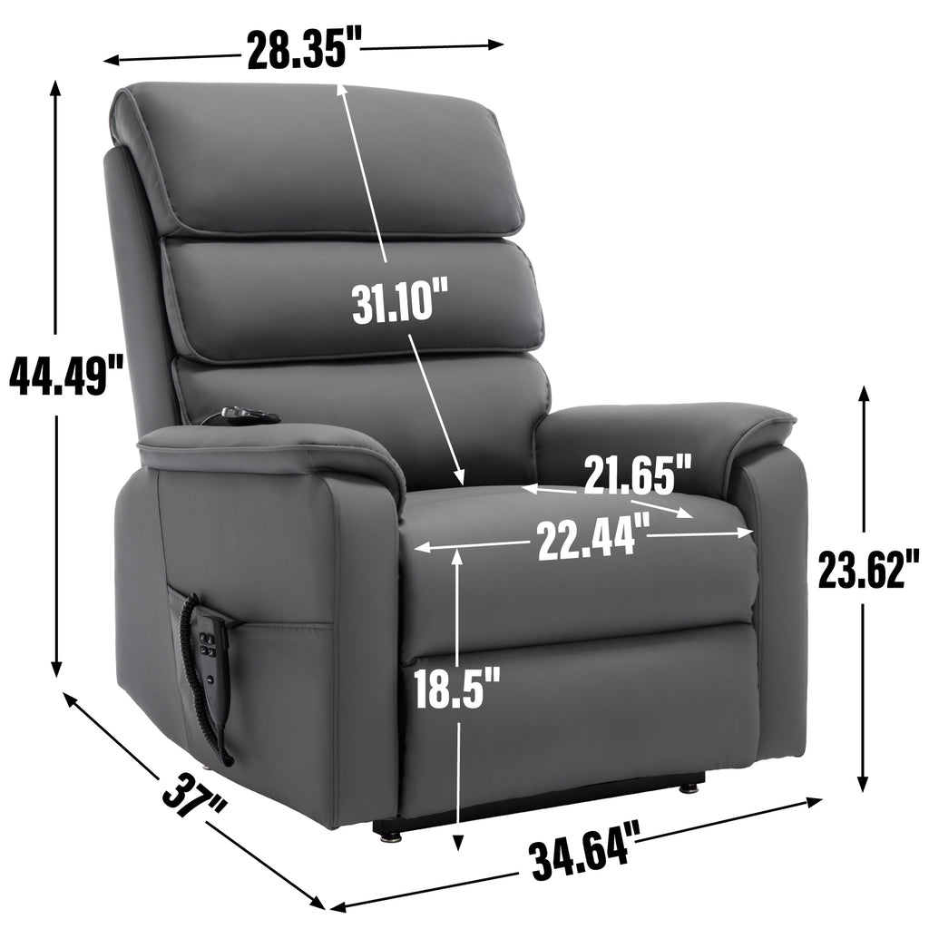 Grey Cat-proof Leather Dual Motor Infinite Position Up to 350 LBS Power Lift Recliner Chair with Power-Remote, Heat Massage and Heavy Duty Motion Mechanism - Grand Goldman Shop
