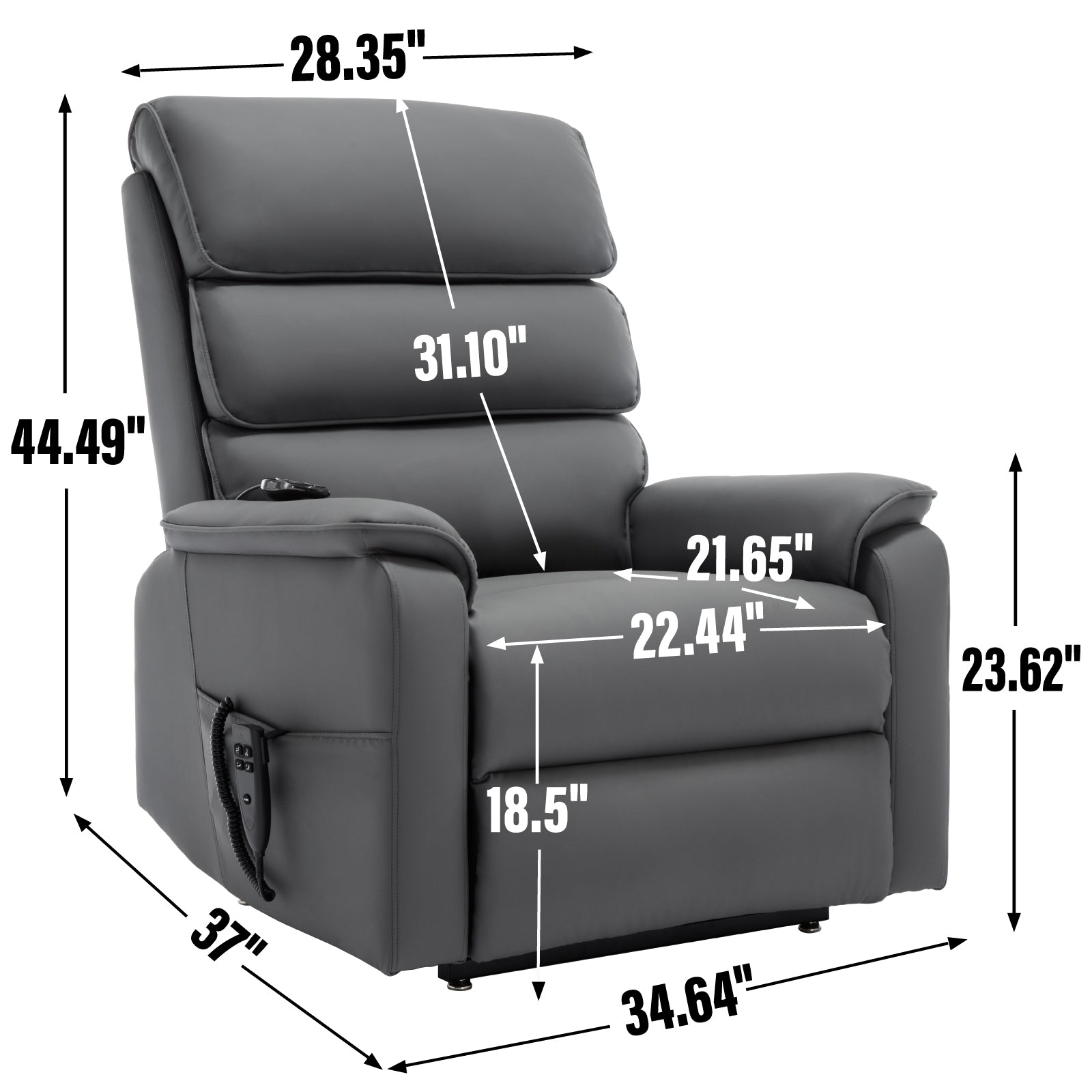 Grey Cat-proof Leather Dual Motor Infinite Position Up to 350 LBS Power Lift Recliner Chair with Power-Remote, Heat Massage and Heavy Duty Motion Mechanism - Grand Goldman Shop