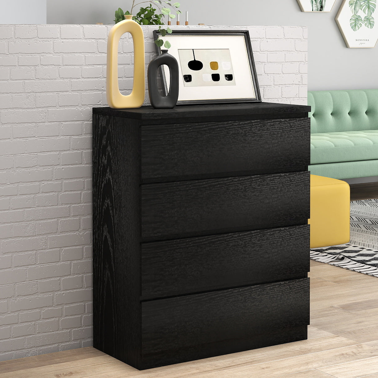 4 Drawer Dresser,Modern Storage Chest of Drawers,31.5In Black Dresser for Closet with Handle-Free Design, Closet Chests Organizer for Bedroom, Living Room,Black - Grand Goldman Shop