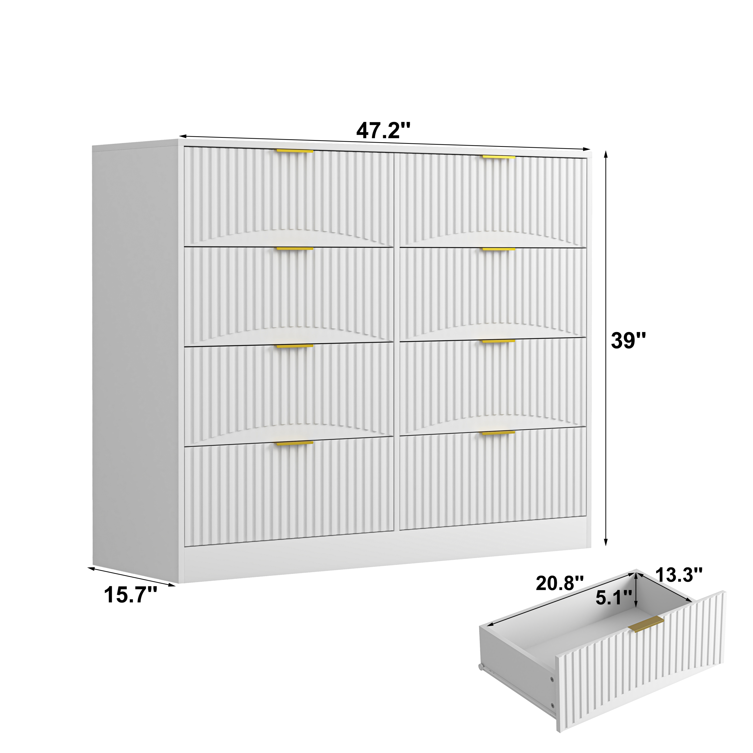 Modern 8 Drawers Dresser Chests for Bedroom,47.2' Wide Wood Chest of Drawers with Gold Metal Handle,Drawer Organizer for Bedroom,Living Room,Hallway and Entryway,White - Grand Goldman Shop