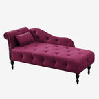 Aijia 60.6' Velvet Chaise Lounge Buttons Tufted Nailhead Trimmed Solid Wood Legs with 1 Pillow,Burgundy  (Left Arm Design as Shown in the Picture) - Grand Goldman Shop