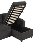 Black Convertible L-shaped Sofa Couch with Storage, Cup Holders, USB Ports, Chenille Fabric, 83.5' - Grand Goldman Shop