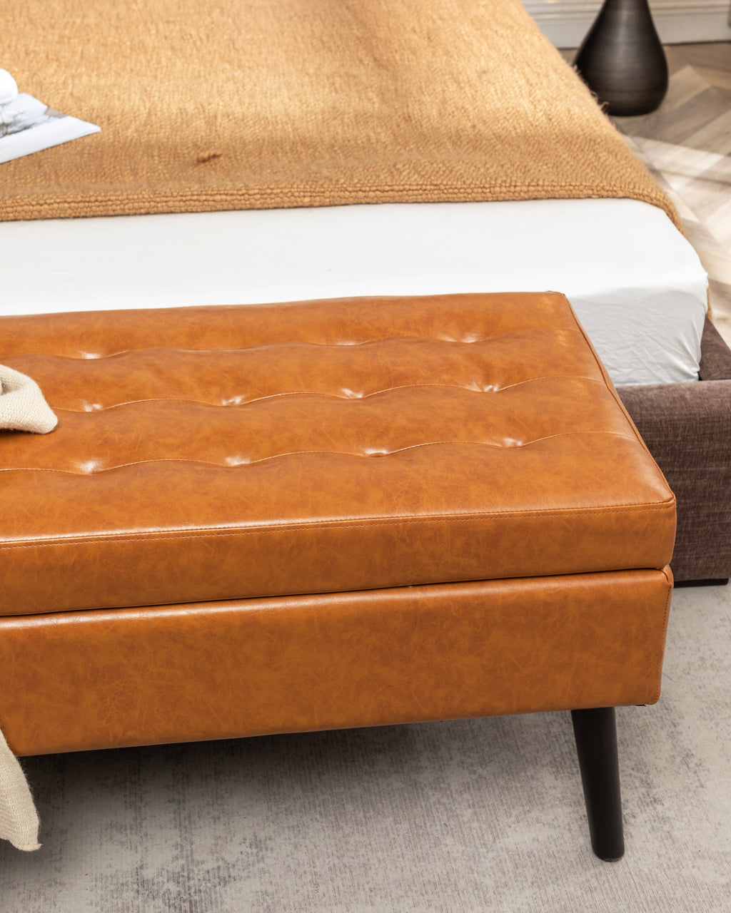 Storage Bench with Storage Bench for Bedroom End of Bed Bench Foot of Bed Bench Entryway Bench Storage Ottoman Bench 43.3' W x 17.7' Brown Leather Bench - Grand Goldman Shop