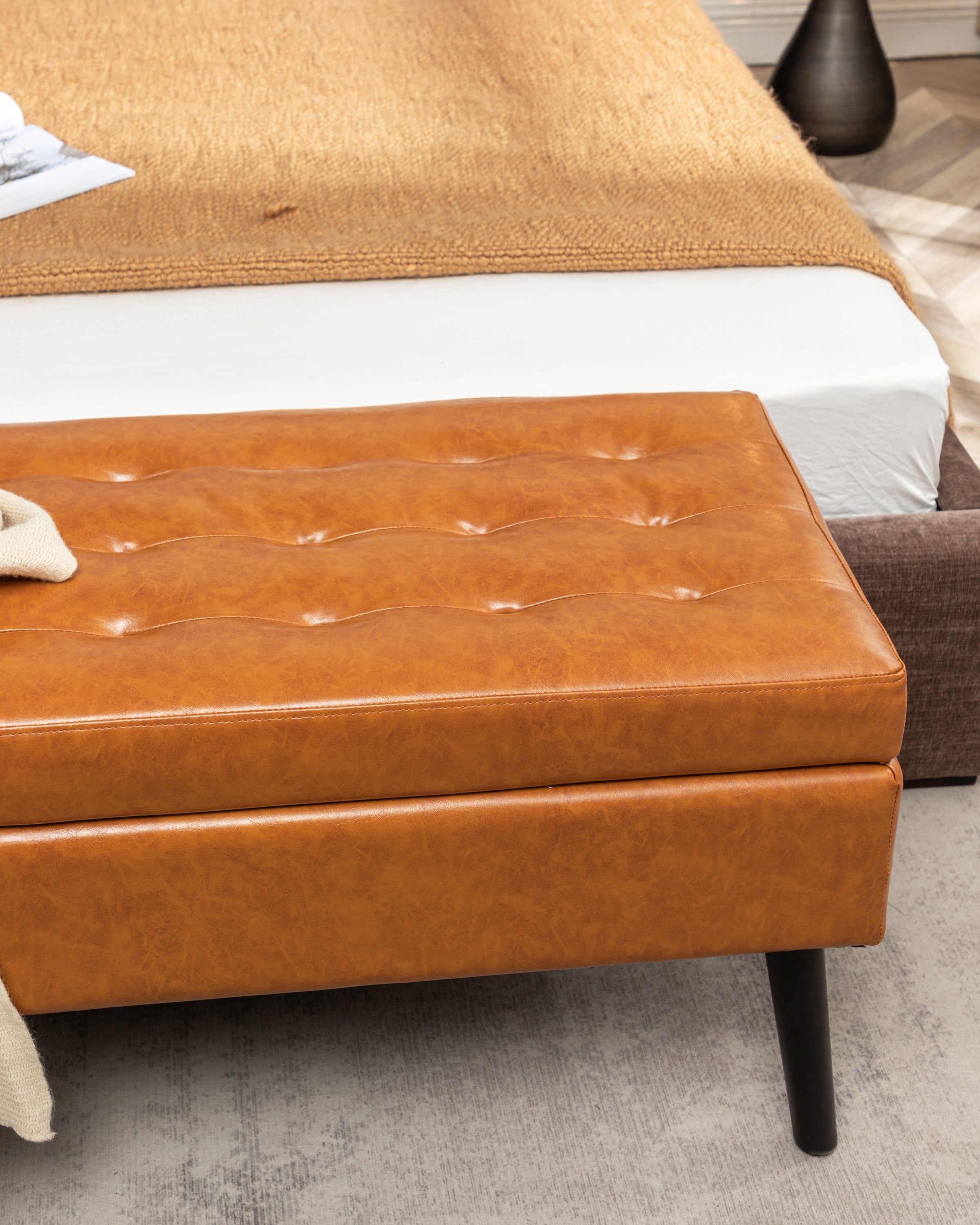 Storage Bench with Storage Bench for Bedroom End of Bed Bench Foot of Bed Bench Entryway Bench Storage Ottoman Bench 43.3' W x 17.7' Brown Leather Bench - Grand Goldman Shop