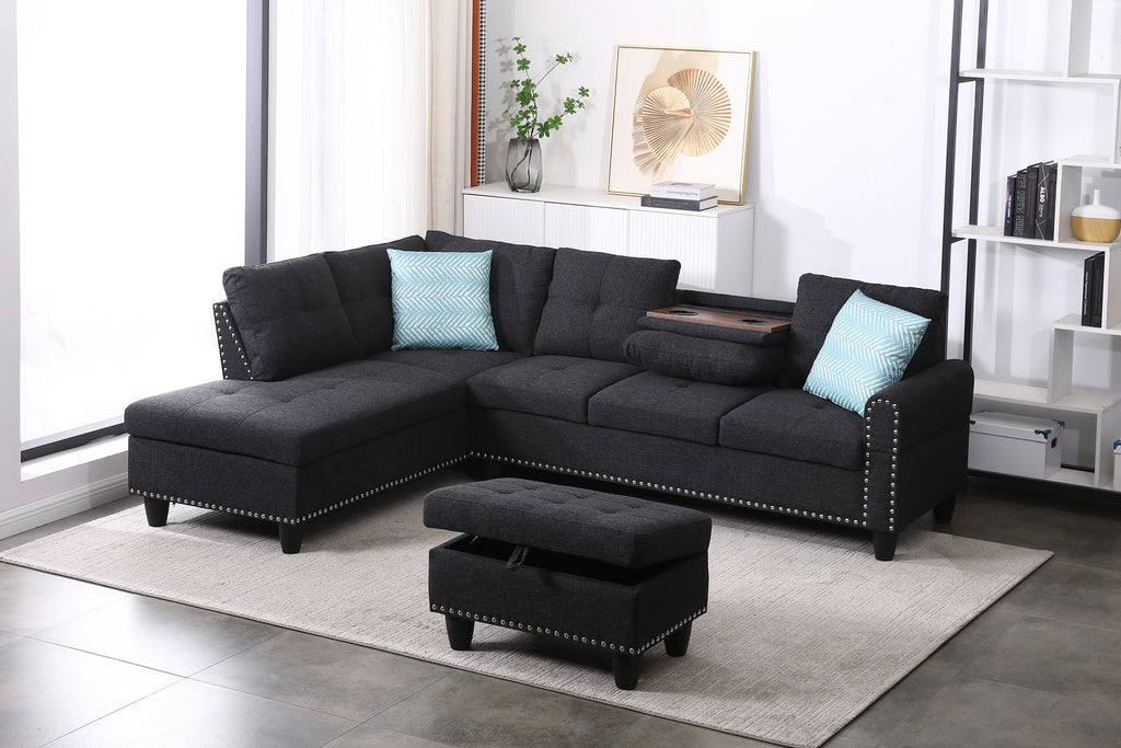 Alger 98' Wide Left Hand Facing Sofa & Chaise with Ottoman - Grand Goldman Shop