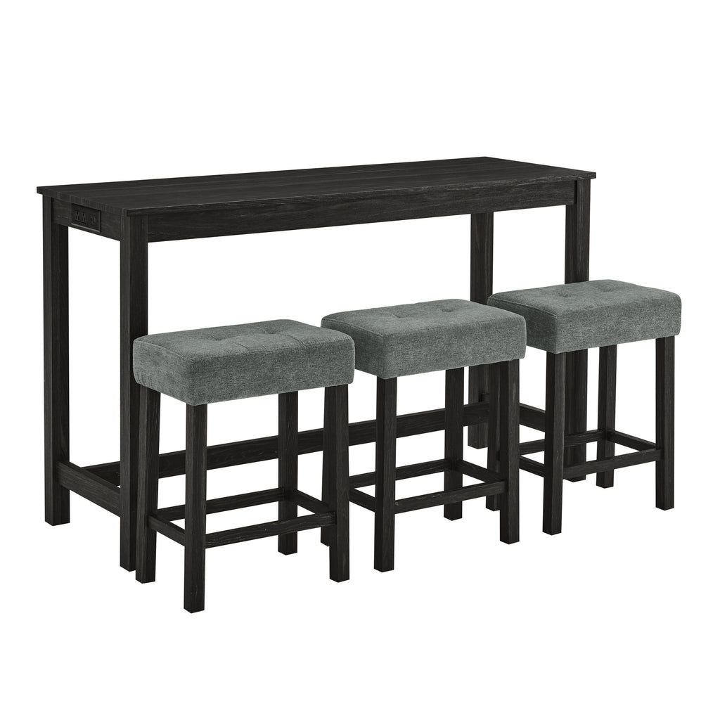 59 Inch Bar Table, Dining Table, Sofa Table with Power Outlet, 3 Upholstered Stools, 4 Piece Bar Table and Chair Set for Living Room, Dining Room, Kitchen - Grand Goldman Shop