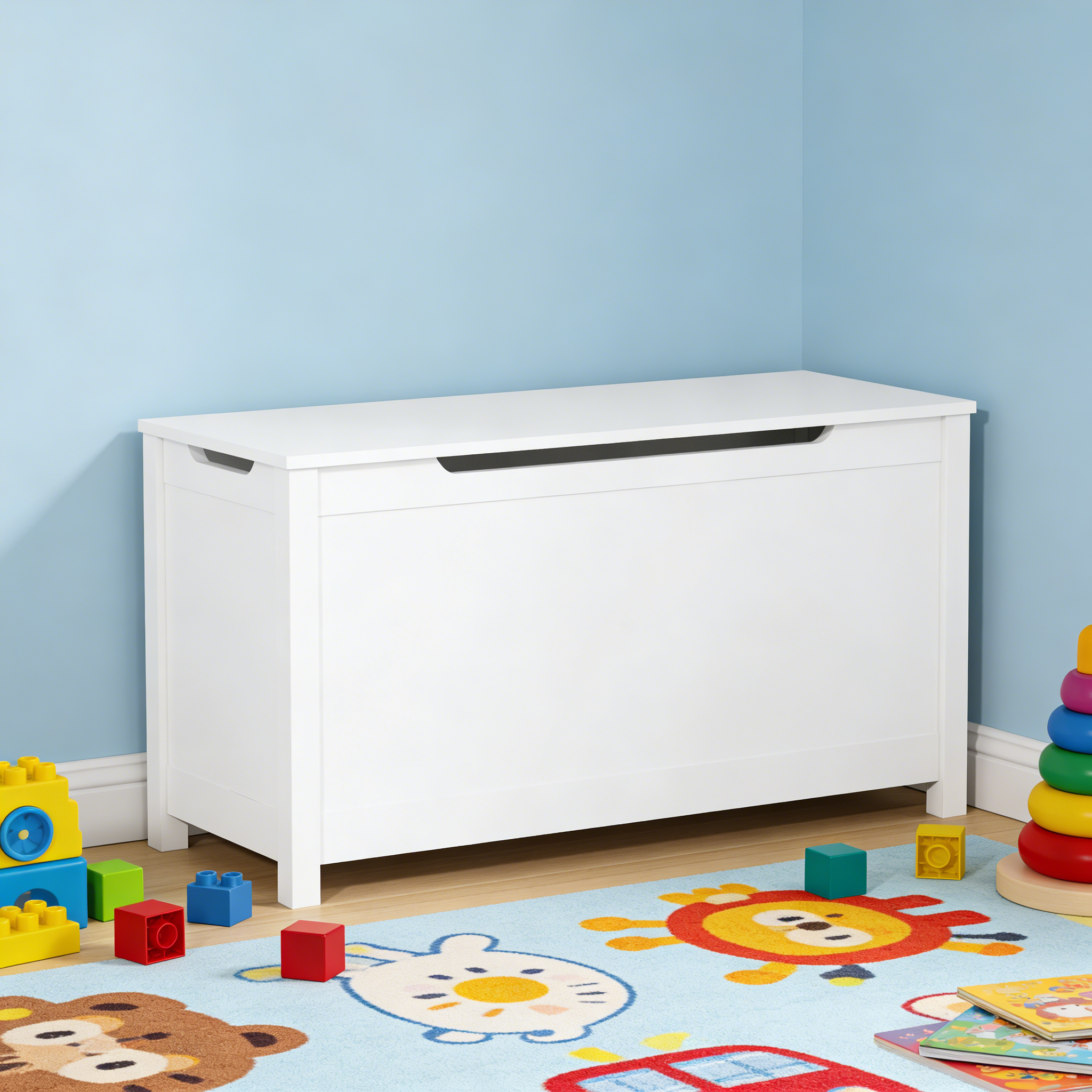 Kids Wooden Toy Box Storage with Safety Hinged Lid for Ages 2+ (White) | Premium Home Decor - Grand Goldman