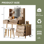 7-Drawer Vanity Desk with LED Mirror & Carved Details, Fluted Makeup Table with Metal Legs and PU Stool, Carved Dressing Table with Jewelry Storage for Bedroom - Grand Goldman Shop