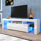 Modern White TV Stand, 20 Colors LED TV Stand w/Remote Control Lights - Grand Goldman Shop