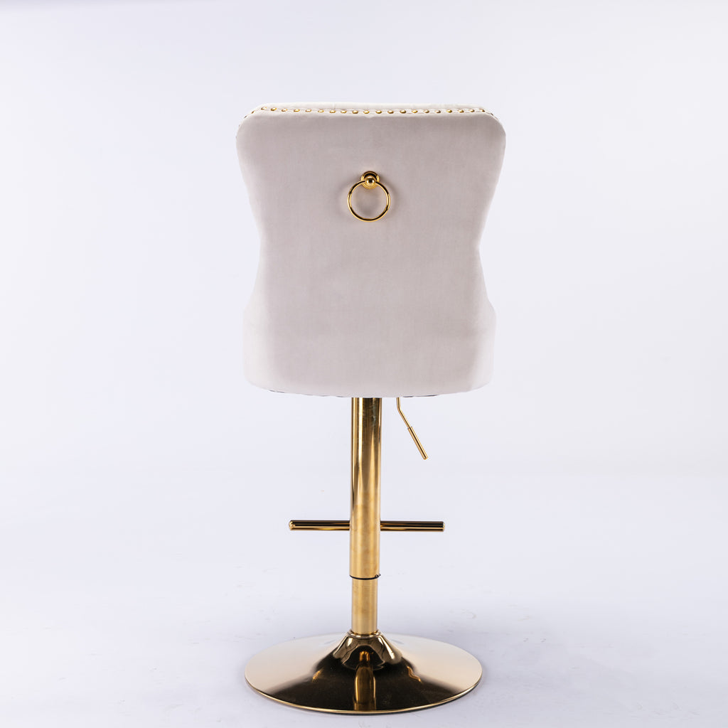 A&A Furniture,Thick Golden Swivel Velvet Barstools Adjusatble Seat Height from 27-35 Inch, Modern Upholstered Bar Stools with Backs Comfortable Tufted for Home Pub and Kitchen Island (Beige,Set of 2) - Grand Goldman Shop