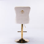 A&A Furniture,Thick Golden Swivel Velvet Barstools Adjusatble Seat Height from 27-35 Inch, Modern Upholstered Bar Stools with Backs Comfortable Tufted for Home Pub and Kitchen Island (Beige,Set of 2) - Grand Goldman Shop