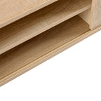 Natural Rattan TV Cabinet with Double Sliding Doors, Adjustable Shelf, Solid Wood Legs, 55.12 Inches - Grand Goldman Shop