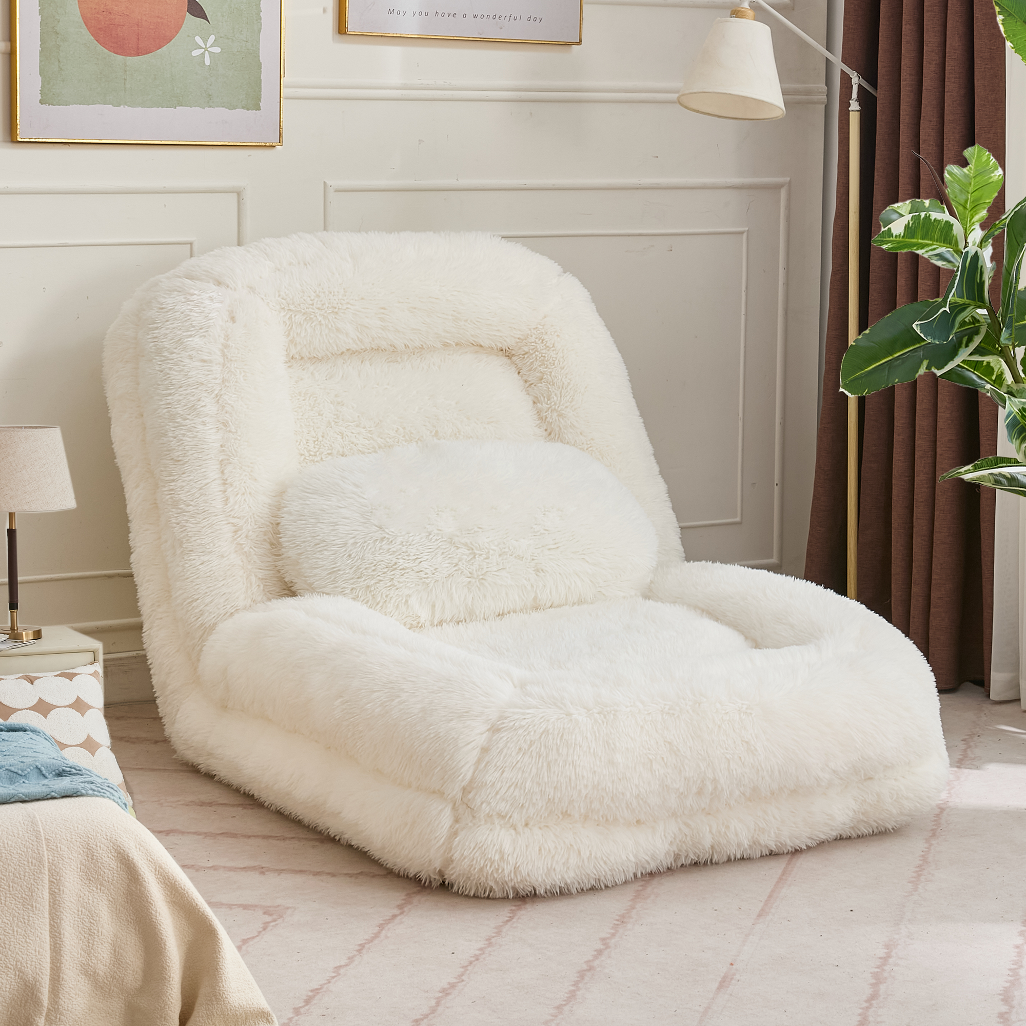 [NEW ARRIVED] [VIDEO PROVIDED] Human Dog Bed,Lazy Sofa,5-Position Adjustable Convertible,Floor Gaming Chair,bedroom, living room,Suitable for gaming, meditation,relaxation,Plush Fabric,Beige - Grand Goldman Shop