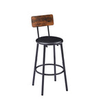 Round bar stool set with shelf, upholstered stool with backrest, Rustic Brown, 23.62'' W x 23.62'' D x 35.43'' H - Grand Goldman Shop