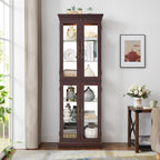 Lighted Glass Curio Display Cabinet,Display Cabinet,Glass Storage Cabinet Glass Wine cabinet Wood Frame Toy Display for Living Room, Kitchen, Pantry light bulb included Dark Cherry - Grand Goldman Shop