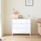 White 4-Drawer Kids Dresser with Antique Brass Pulls, Wooden Storage Cabinet for Nursery or Toddler Bedroom, 35.4' Wide - Grand Goldman Shop