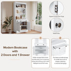 83.4'Tall Bookshelf with 3 pieces LED Lighting, Modern Bookcase with 2 Doors and 1 Drawer,Storage Bookcase with Open Shelves for Living Room,Home Office,White - Grand Goldman Shop