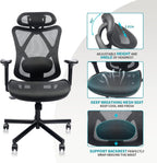 Mesh Office Chair,Ergonomic Office Chairs with Wheels,Adjustable Lumbar Support,Armrest,Headrest-Tilt High Back Desk Chair wi