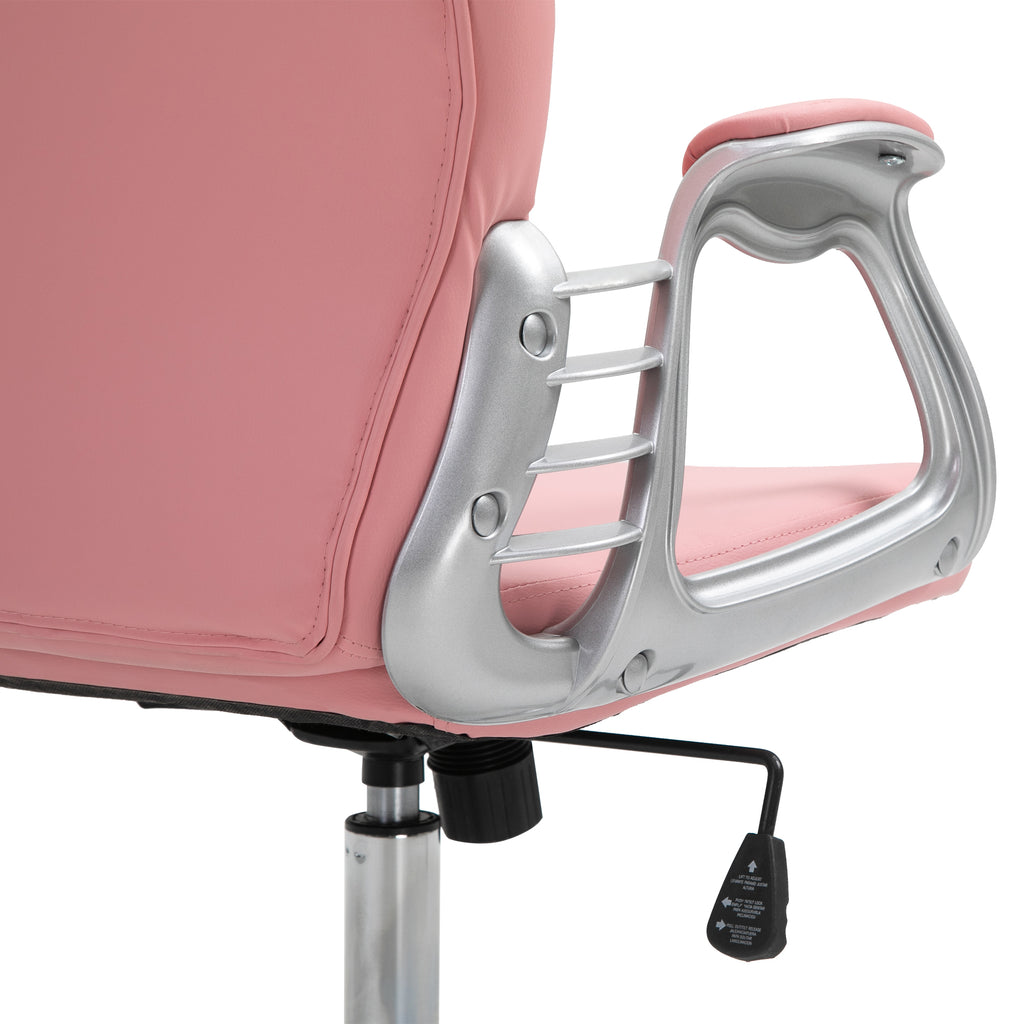 PU Leather Home Office Chair, Button Tufted Desk Chair with Padded Armrests, Adjustable Height and Swivel Wheels, Pink | Prem