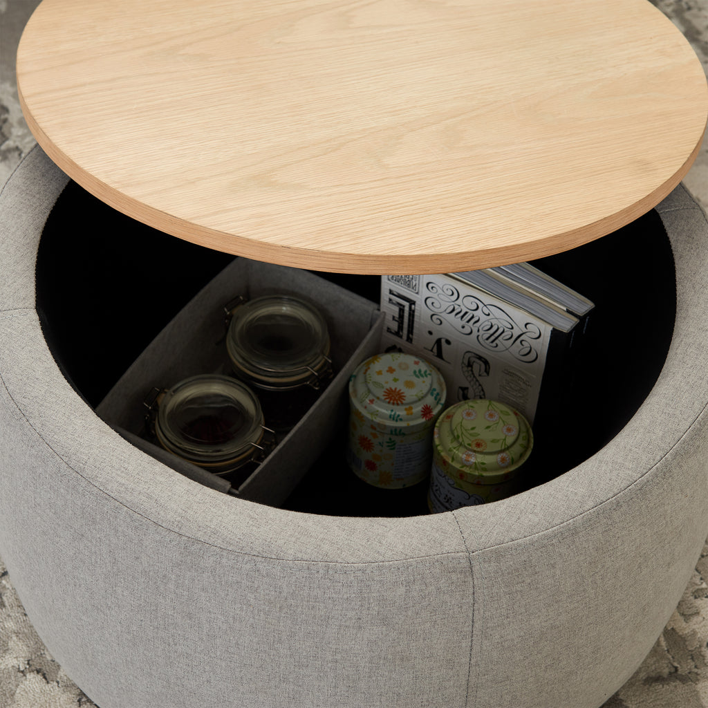 Round Storage Ottoman, 2 in 1 Function, Work as End table and Ottoman,  Grey (25.5'x25.5'x14.5') - Grand Goldman Shop