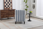 Upholstered Accent Chair, Vintage Armchair with Blue and White Striped Linen Fabric and Nailhead Trim for Living Room - Grand Goldman Shop