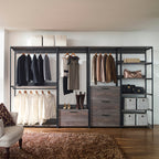 Monica Wood and Metal Walk-in Closet with Five Shelves in Rustic Gray, Solid Wood Construction - Grand Goldman Shop