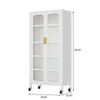 65'  Metal 6-Tier Storage Cabinet with Transparent Door, Adjustable Shelves & Wheels, for Kitchen Pantry Organization, White Metal - Grand Goldman Shop