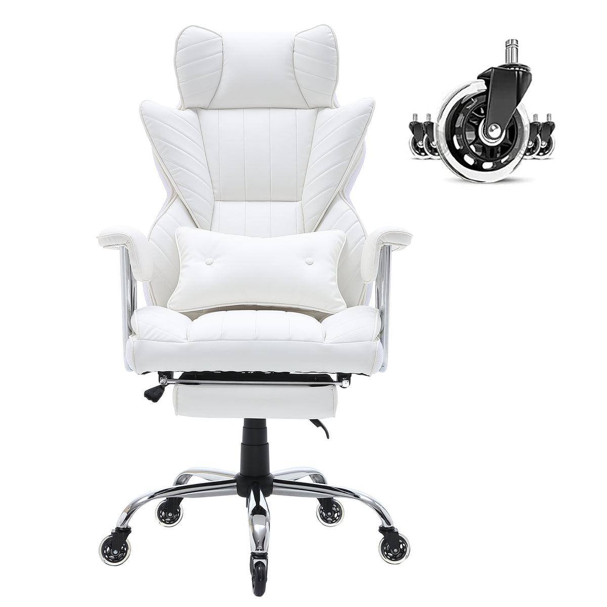 Reclining Office Chair with Footrest, Heavy Duty PU Leather Wide Office Chair, Big and Tall Executive Office Chairs with Lumb