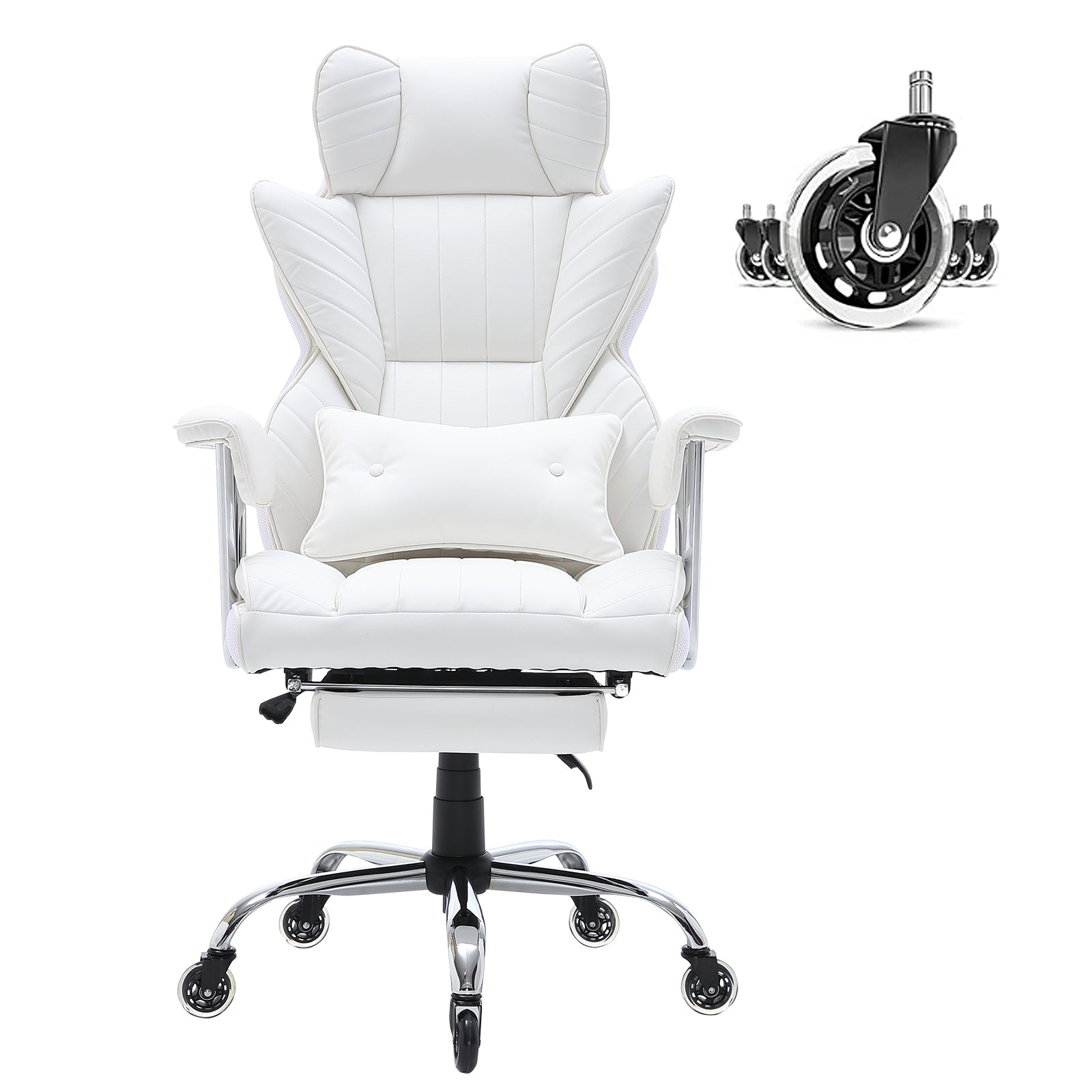 Reclining Office Chair with Footrest, Heavy Duty PU Leather Wide Office Chair, Big and Tall Executive Office Chairs with Lumb