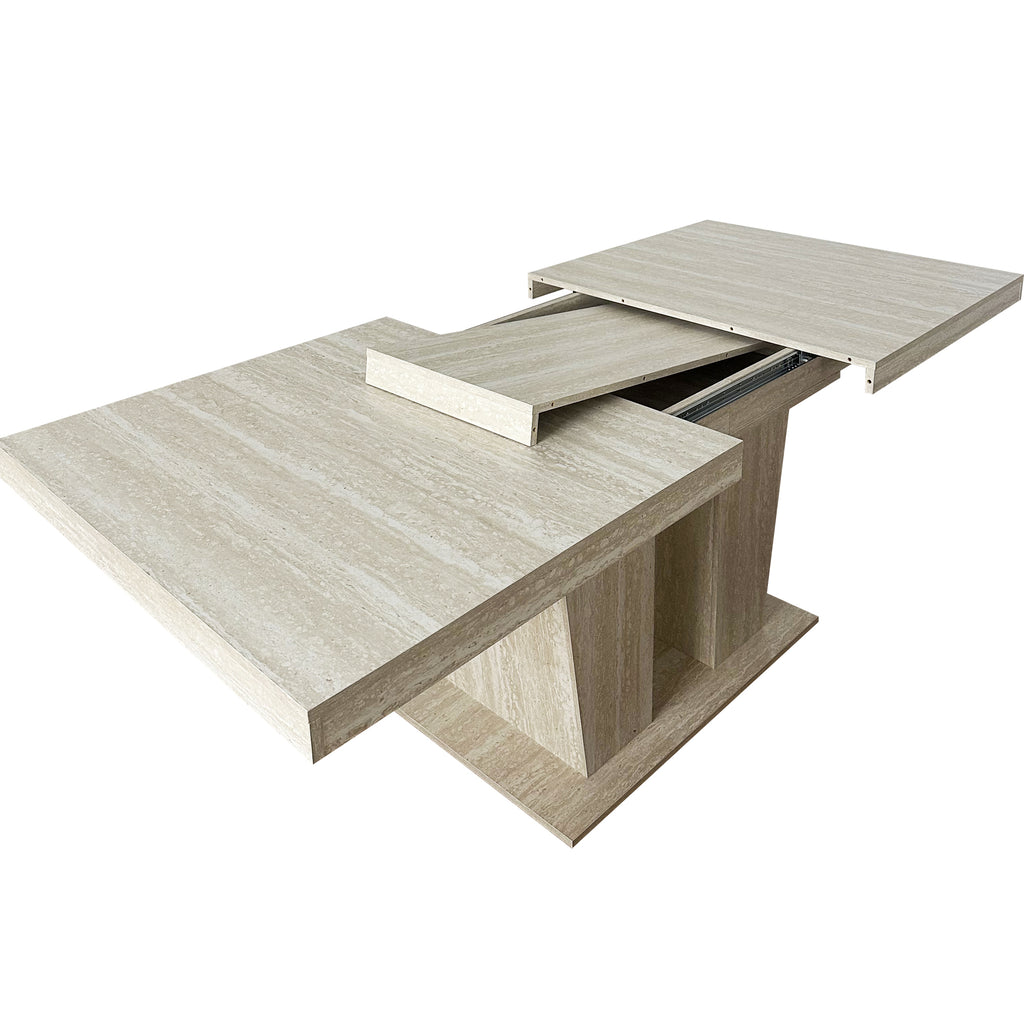 Rectangular extendable dining table, suitable for 6-10 people, with veined travertine pattern, dimensions 160-200 cm, simple and elegant. - Grand Goldman Shop