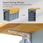 K&K 53inch Large Kitchen Island with 2 Bar Stools,Power Outlet,Door Internal Storage Rack,Kitchen Storage Cart on 5 Wheels with Drop Leaf,5 Open Side Racks,3 Drawers,Grey Blue (Three Packages) - Grand Goldman Shop