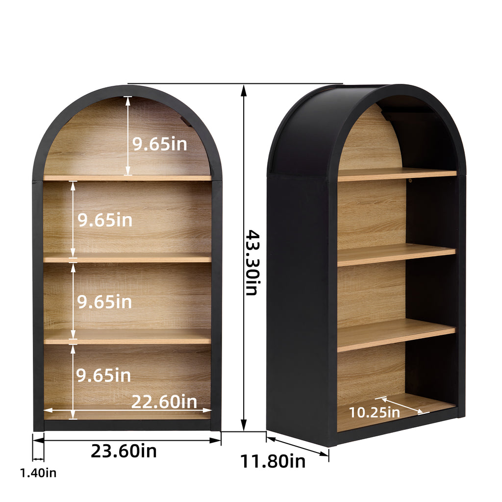 4-Tier Black Arched Bookshelf, 43' Tall Arched Bookcase with Storage Shelves - Grand Goldman Shop