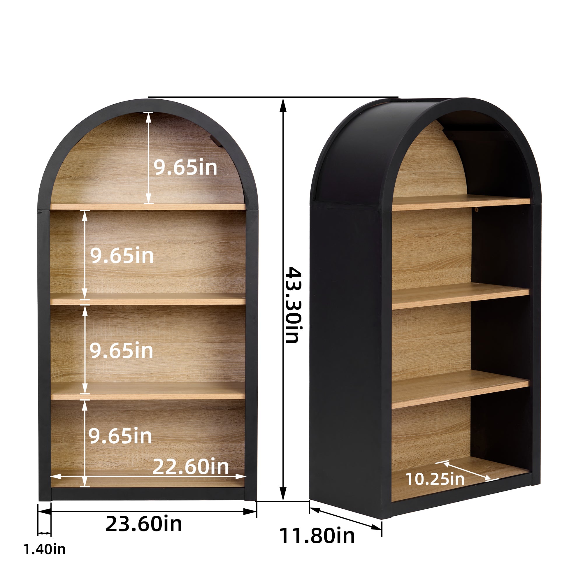 4-Tier Black Arched Bookshelf, 43' Tall Arched Bookcase with Storage Shelves - Grand Goldman Shop