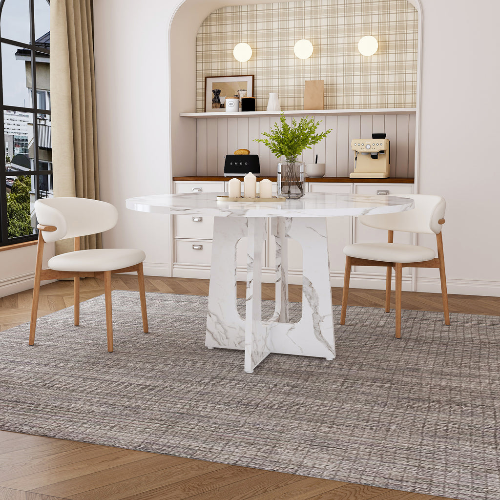 Modern Farmhouse 47.24' Round Dining Table for 4 with Marble White Finish MDF and Iron - Grand Goldman Shop