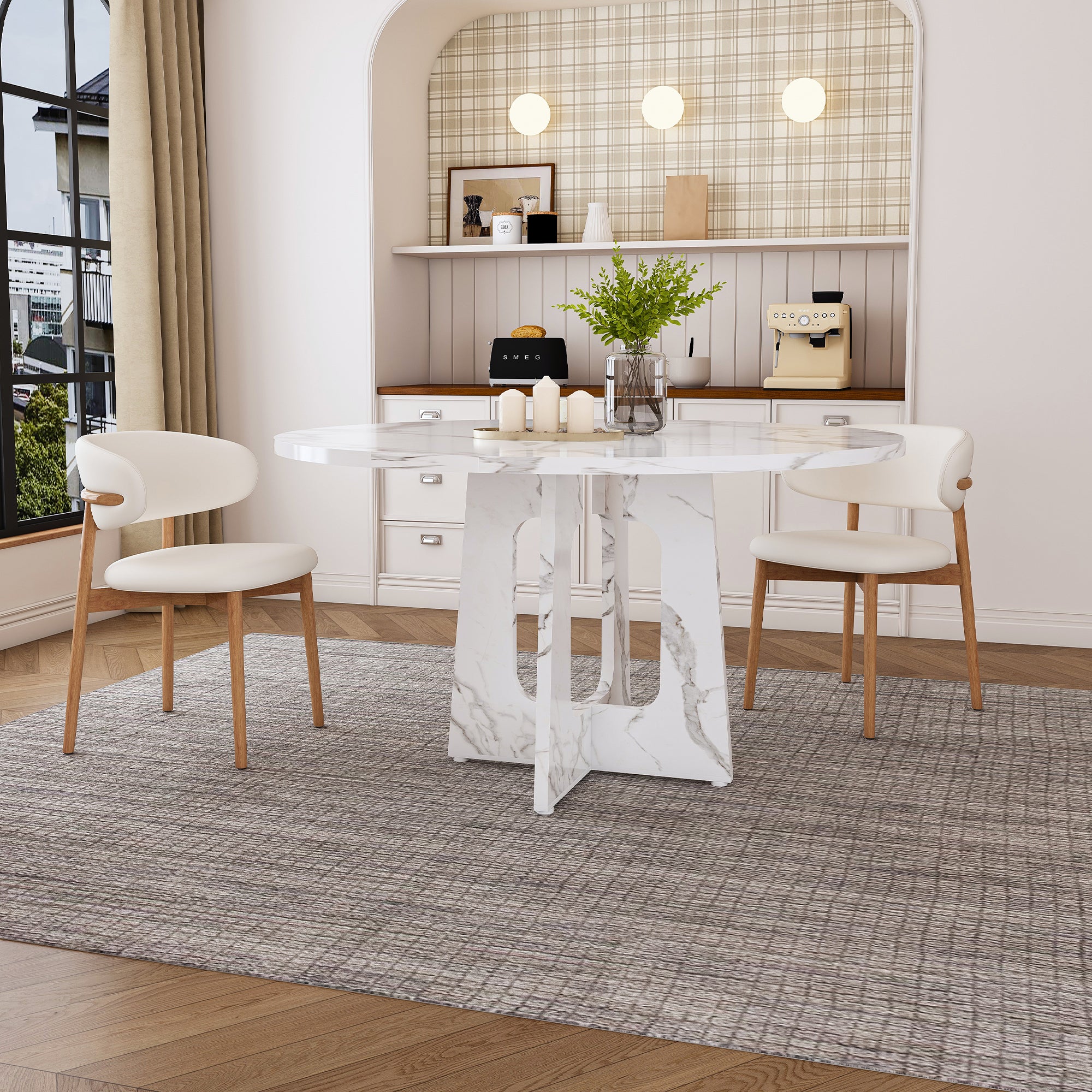 Modern Farmhouse 47.24' Round Dining Table for 4 with Marble White Finish MDF and Iron - Grand Goldman Shop