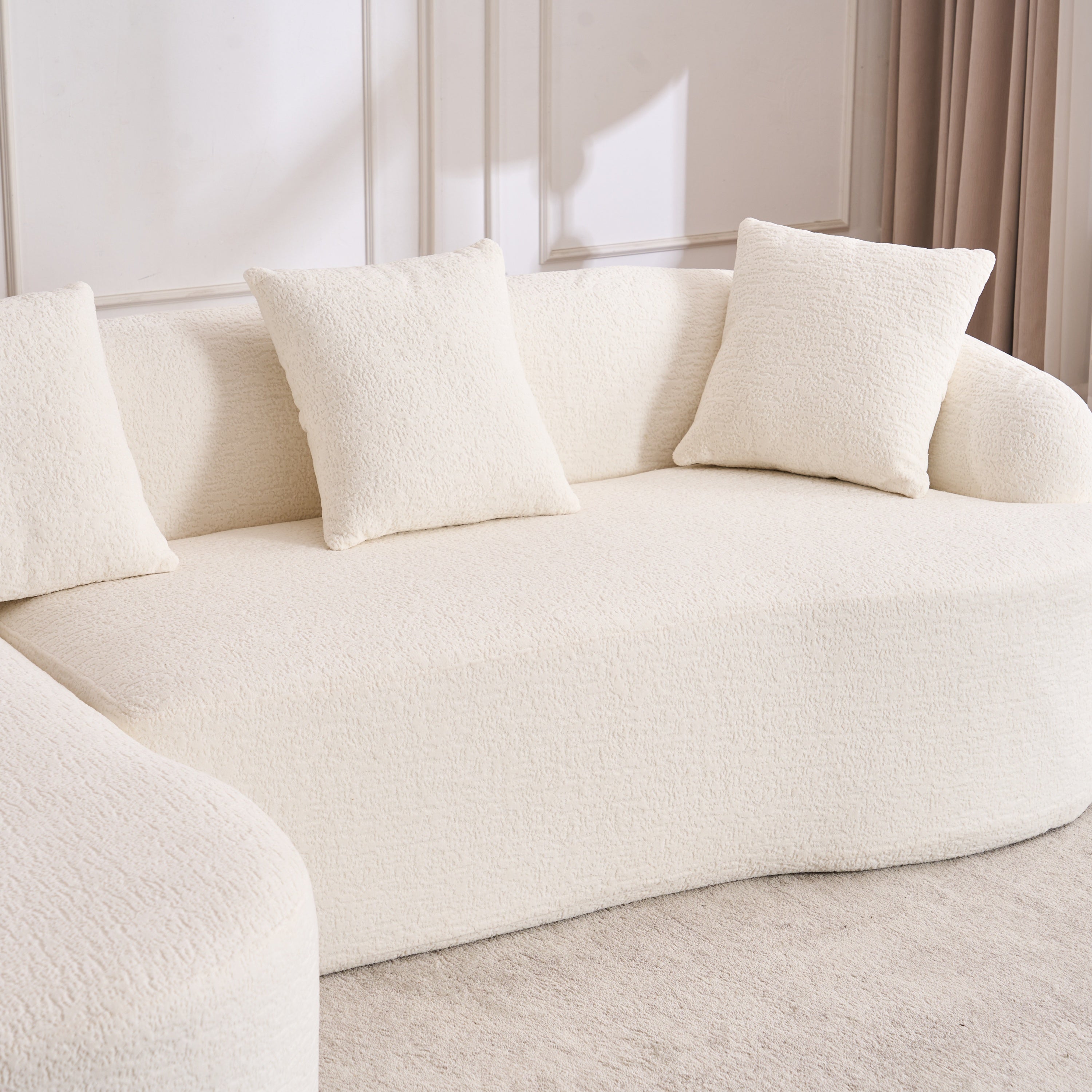 Boneless L-Shape Sectional Sofa with Curved Chaise,White Modular Chenille Compression Couch,30D High-Density Foam,Minimalist Modular Couches Sleeper for Living Room Bedroom Apartment Lounge. - Grand Goldman Shop
