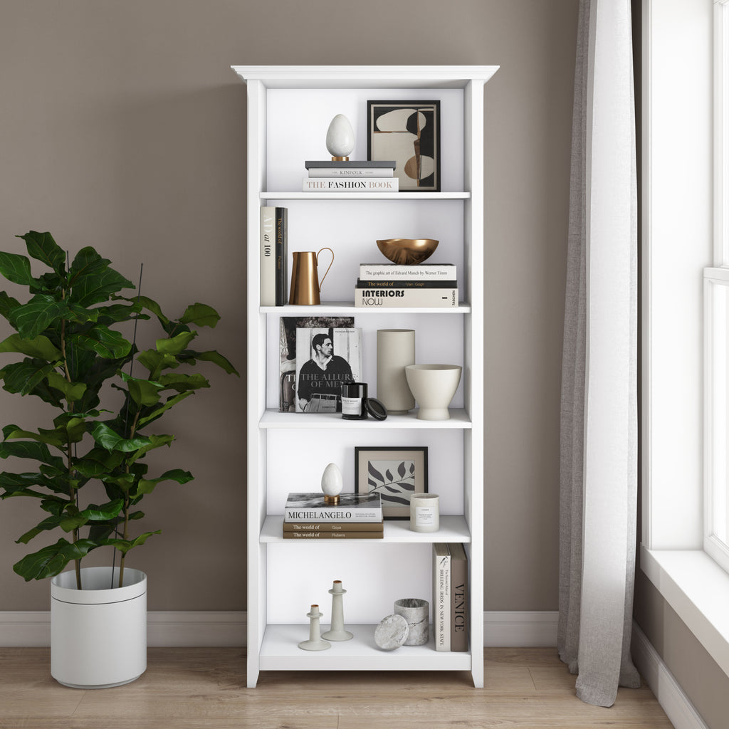 Amherst 30 inch Solid Wood 5 Shelf Bookcase in White - Grand Goldman