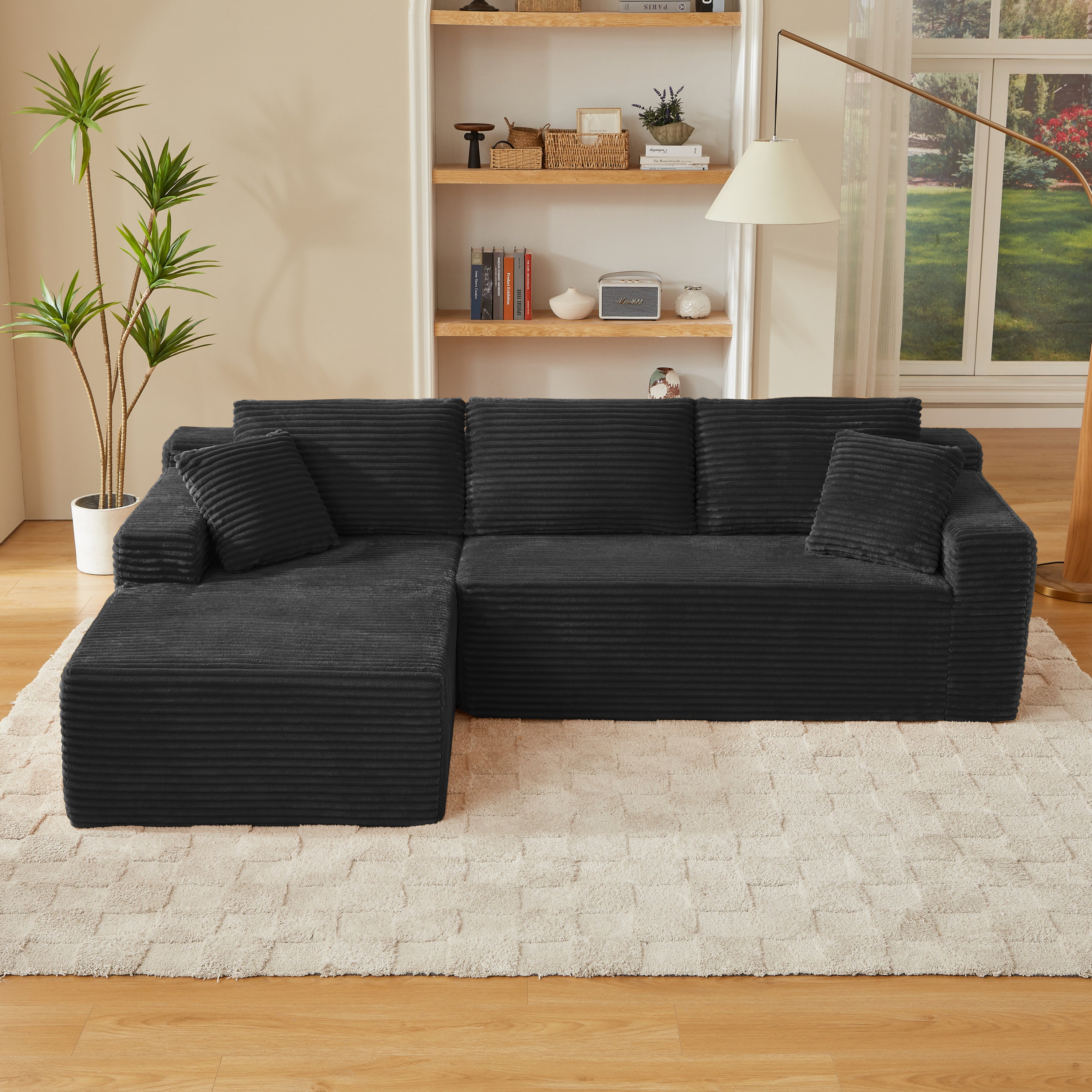 L-Shaped Cloud Sectional Sofa with Deep Seat,No Assembly Required,Modular Couches Sleeper for Living Room,Bedroom,Apartment,Black - Grand Goldman Shop
