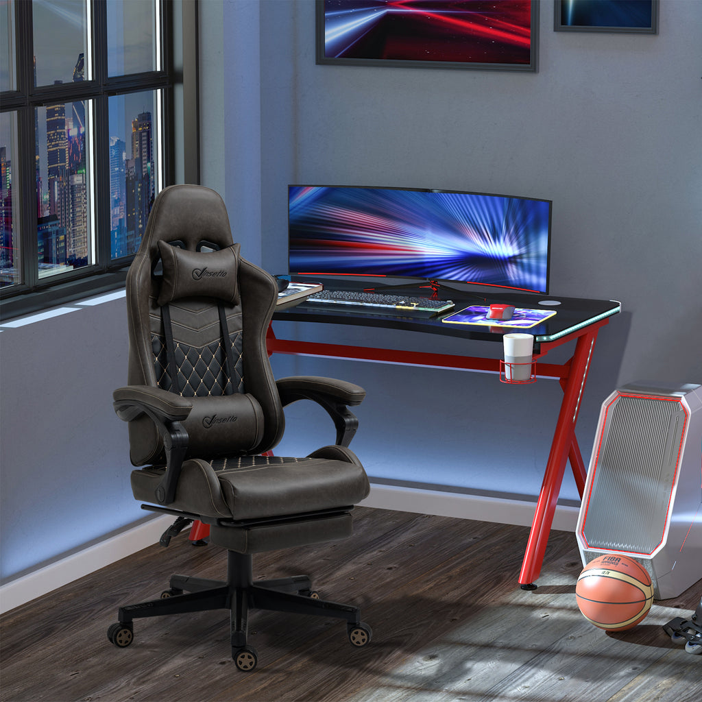 Vinsetto Racing Gaming Chair Diamond PU Leather Office Gamer Chair High Back Swivel Recliner with Footrest, Lumbar Support, A