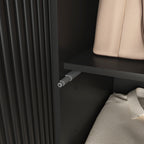 4 Doors Wardrobe Closet with Mirror, LED Wardrobe with Doors and 2 Drawers, Wooden Wardrobe Storage Cabinet with Hanging Rod, Adjustable Shelves, Black - Grand Goldman Shop