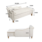 Beige Chaise Lounge Indoor, Velvet Lounge Chair for Bedroom with Storage & Pillow, Modern Upholstered Rolled Arm Chase Lounge for Sleeping with Nailhead Trim for Living Room Bedroom Office - Grand Goldman Shop