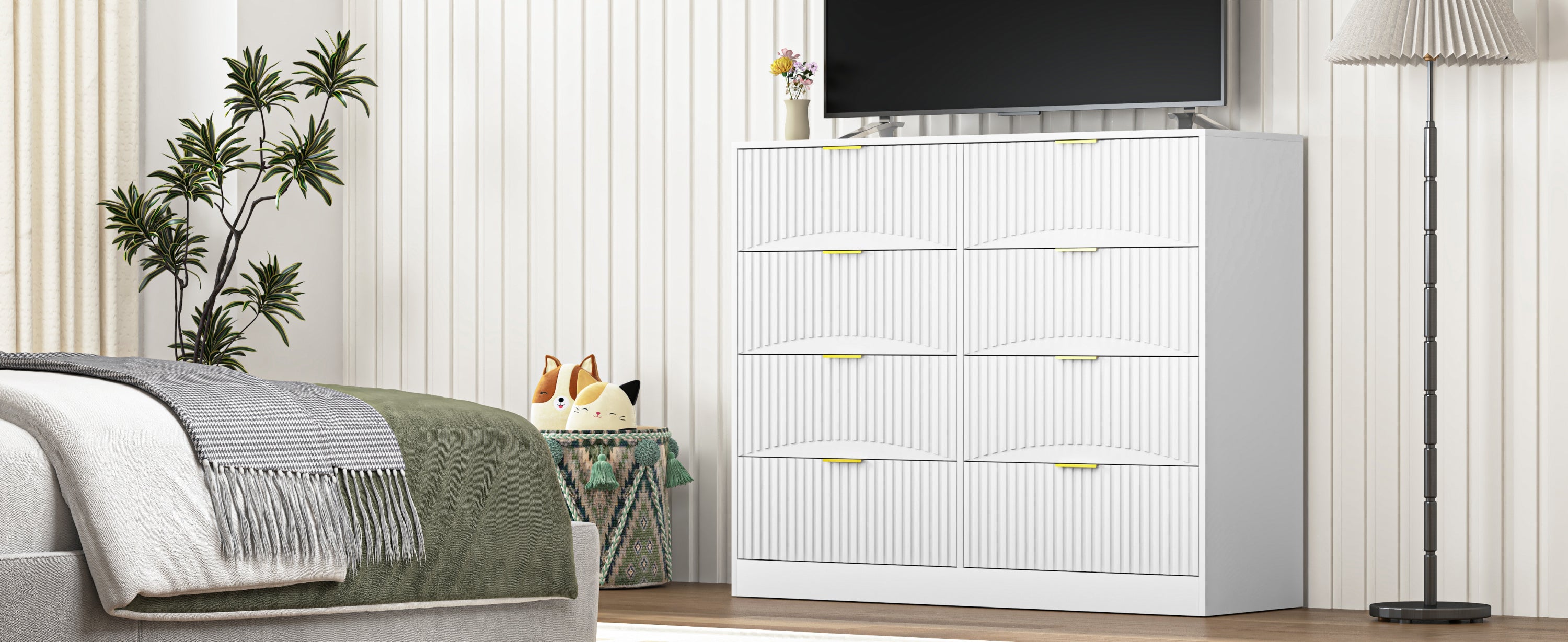 Modern 8 Drawers Dresser Chests for Bedroom,47.2' Wide Wood Chest of Drawers with Gold Metal Handle,Drawer Organizer for Bedroom,Living Room,Hallway and Entryway,White - Grand Goldman Shop