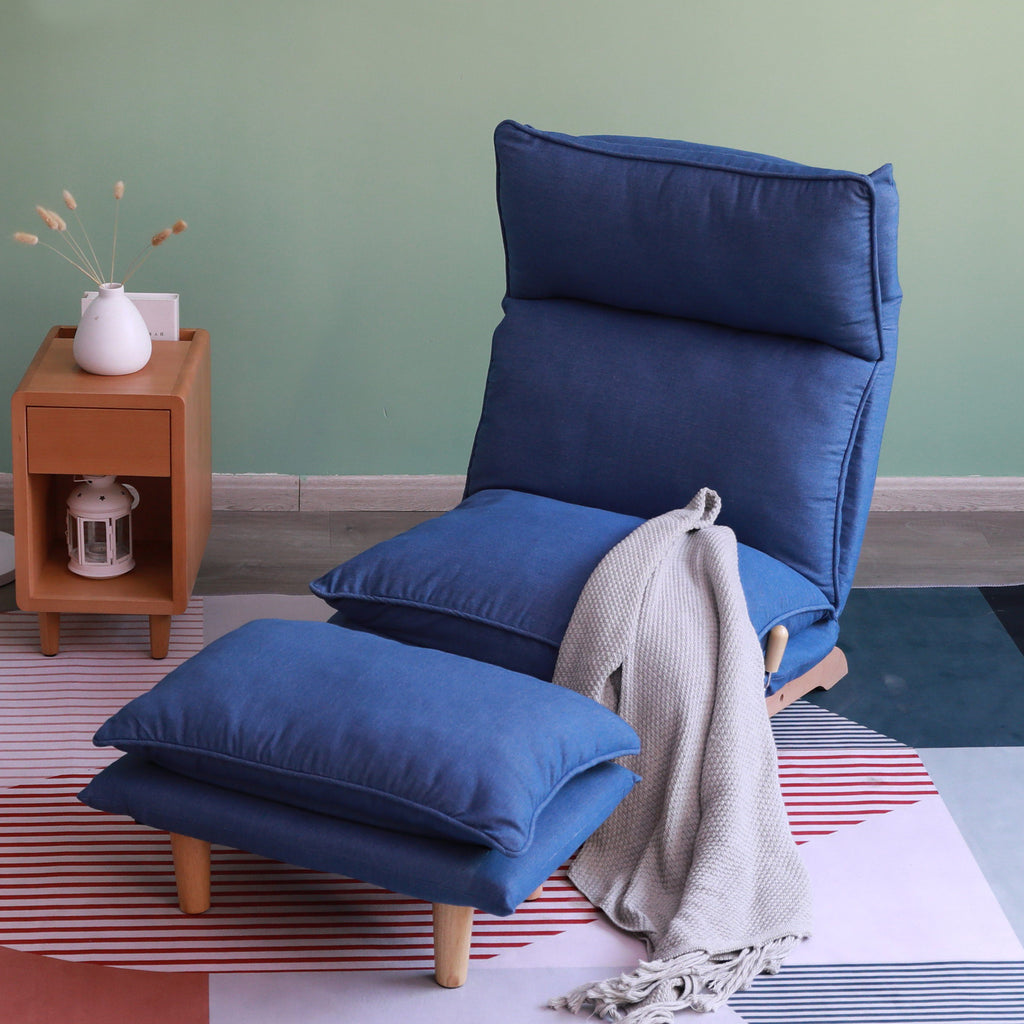 Modern Dark Blue Metal Frame Foldable Reclining Floor Chair – Lazy Leisure Sofa for Balcony or Bedroom - Grand Goldman Shop