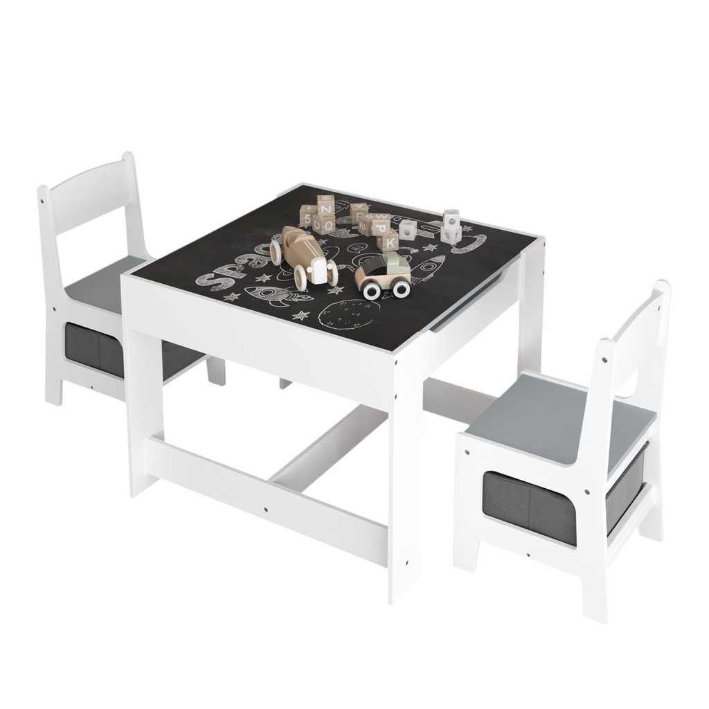 Kids Table and Chair Set, 3 in 1 Wooden Activity Table with Storage Drawer for Toddlers Drawing, Reading, Crafts, 2 in 1 Deta
