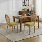 A&A Furniture,French Style Solid Wood Frame Antique Painting Linen Fabric Rattan Back Dining Chair,Set of 2,Olive-Green - Grand Goldman Shop